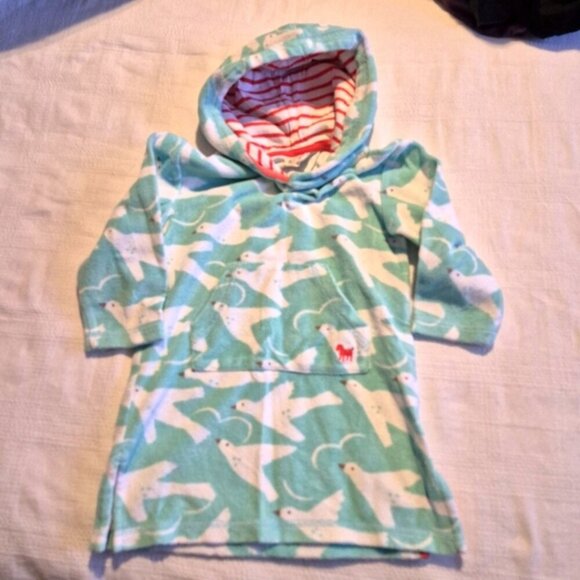 Mini Boden girls size 2-3 years towelling throw on hoodie mint & white VGUC - Picture 1 of 5